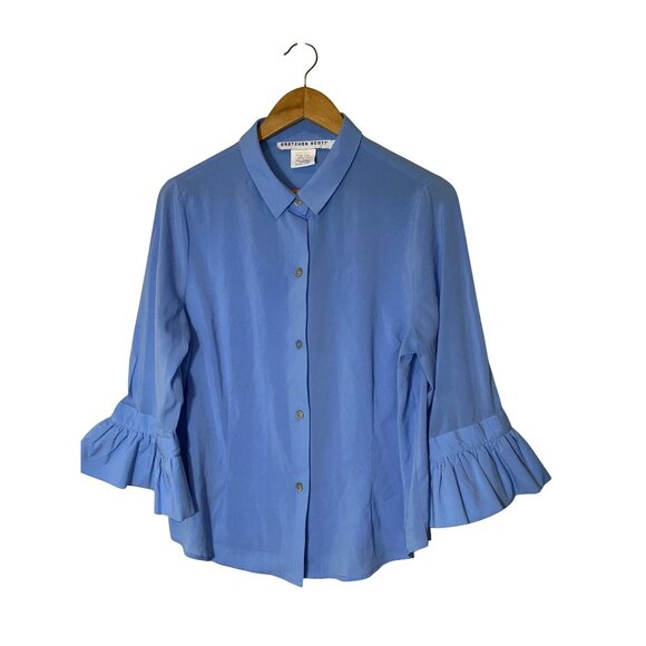gretchen scott priss chiffon blouse french blue Women size L Large - Picture 2 of 8